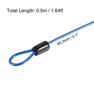 Harfington Security Steel Cable 2.5mmx0.5m Coated Luggage Lock Rope W Loop Blue
