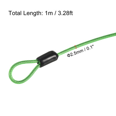 Harfington Security Steel Cable 2.5mmx1m Coated Luggage Lock Rope W Loop Green
