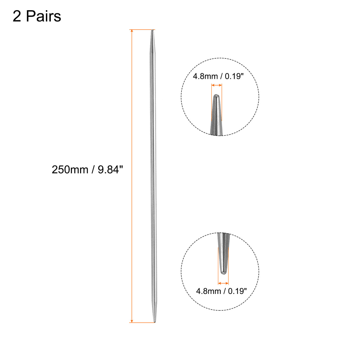 uxcell Uxcell 2 Pairs 4.8mm Double Pointed Knitting Sweater Needle Set, 9.84 Inches Length