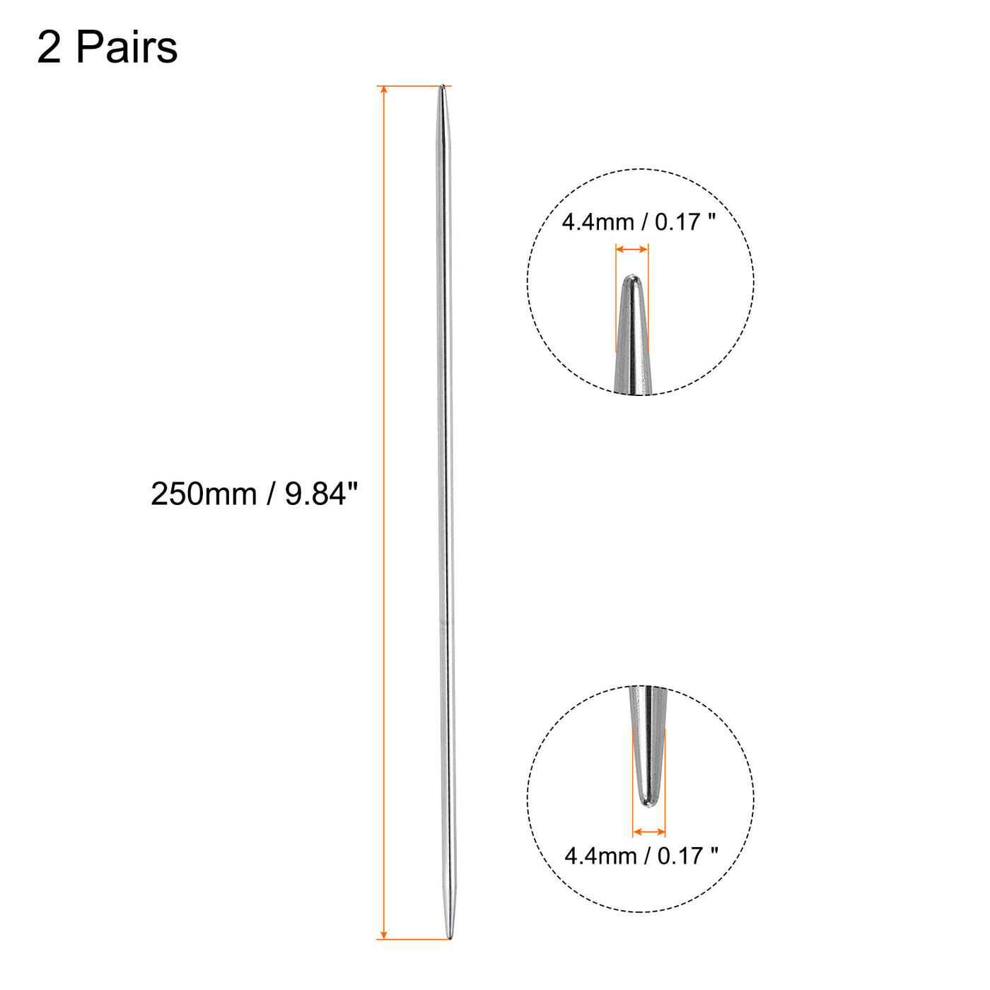 uxcell Uxcell 2 Pairs 4.4mm Double Pointed Knitting Sweater Needle Set, 9.84 Inches Length