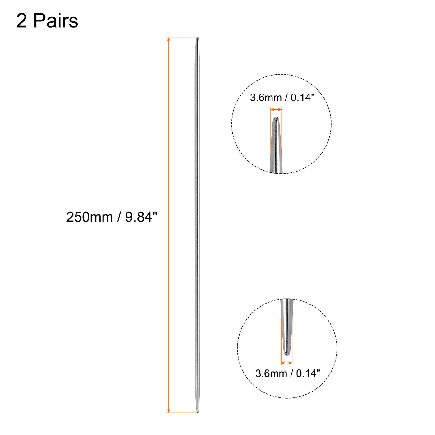 uxcell Uxcell 2 Pairs 3.6mm Double Pointed Knitting Sweater Needle Set, 9.84 Inches Length
