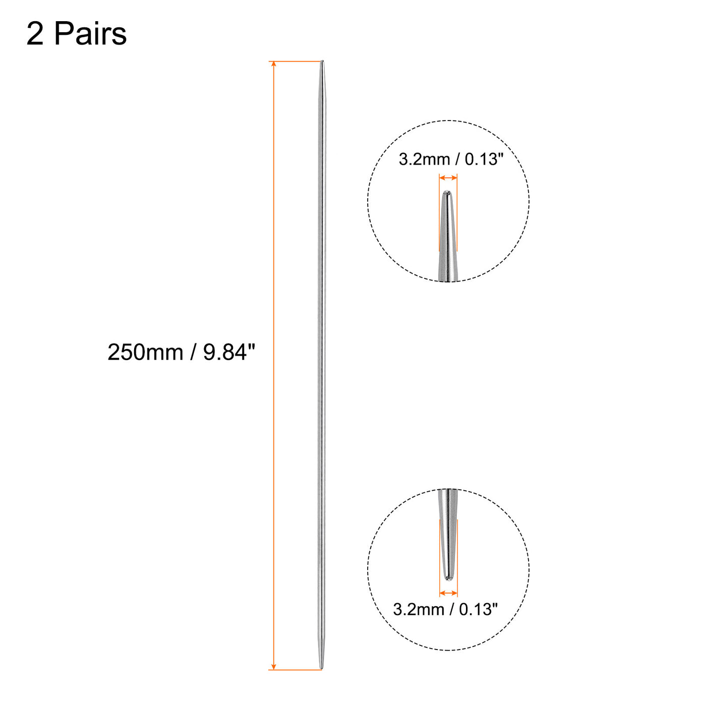 uxcell Uxcell 2 Pairs 3.2mm Double Pointed Knitting Sweater Needle Set, 9.84 Inches Length