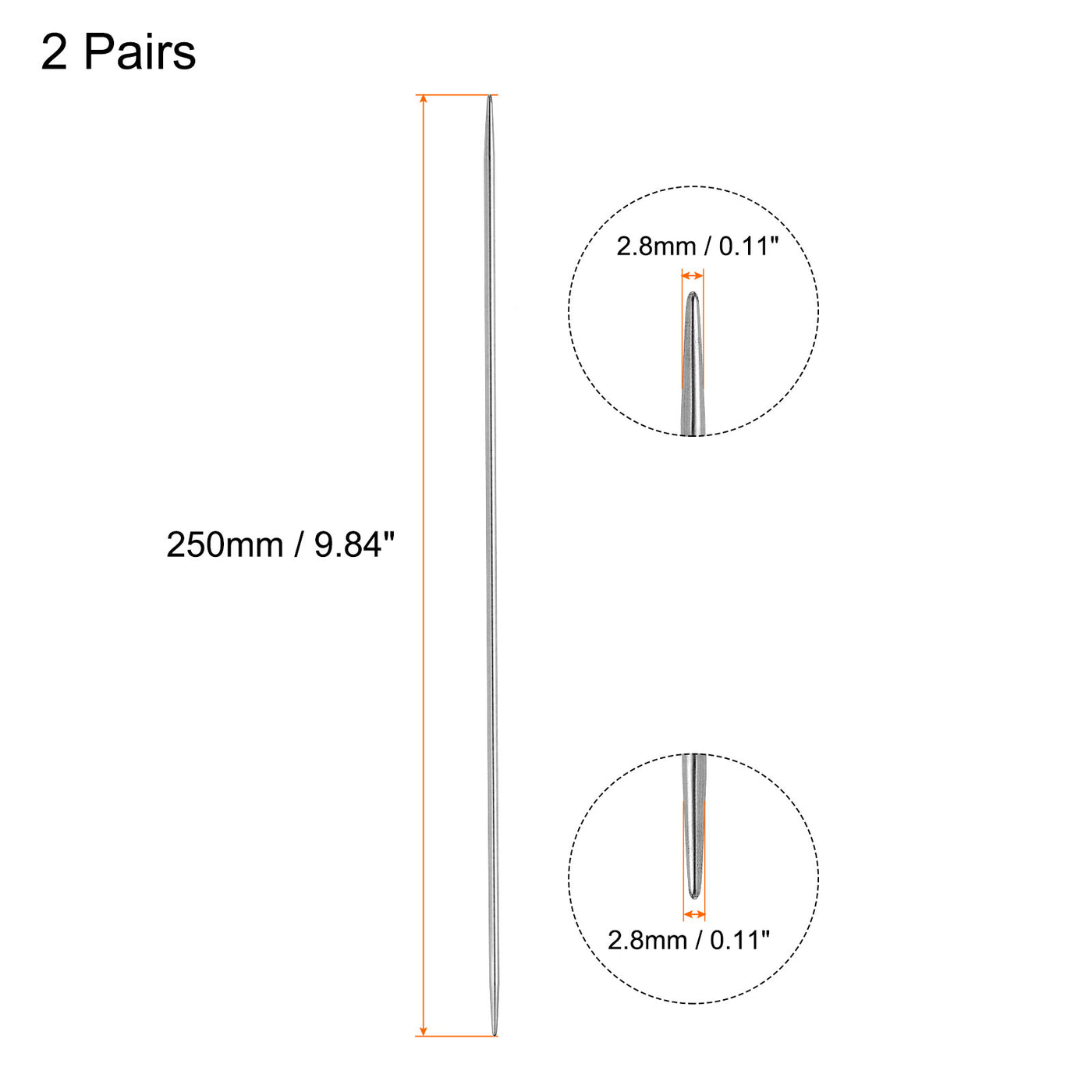 uxcell Uxcell 2 Pairs 2.8mm Double Pointed Knitting Sweater Needle Set, 9.84 Inches Length