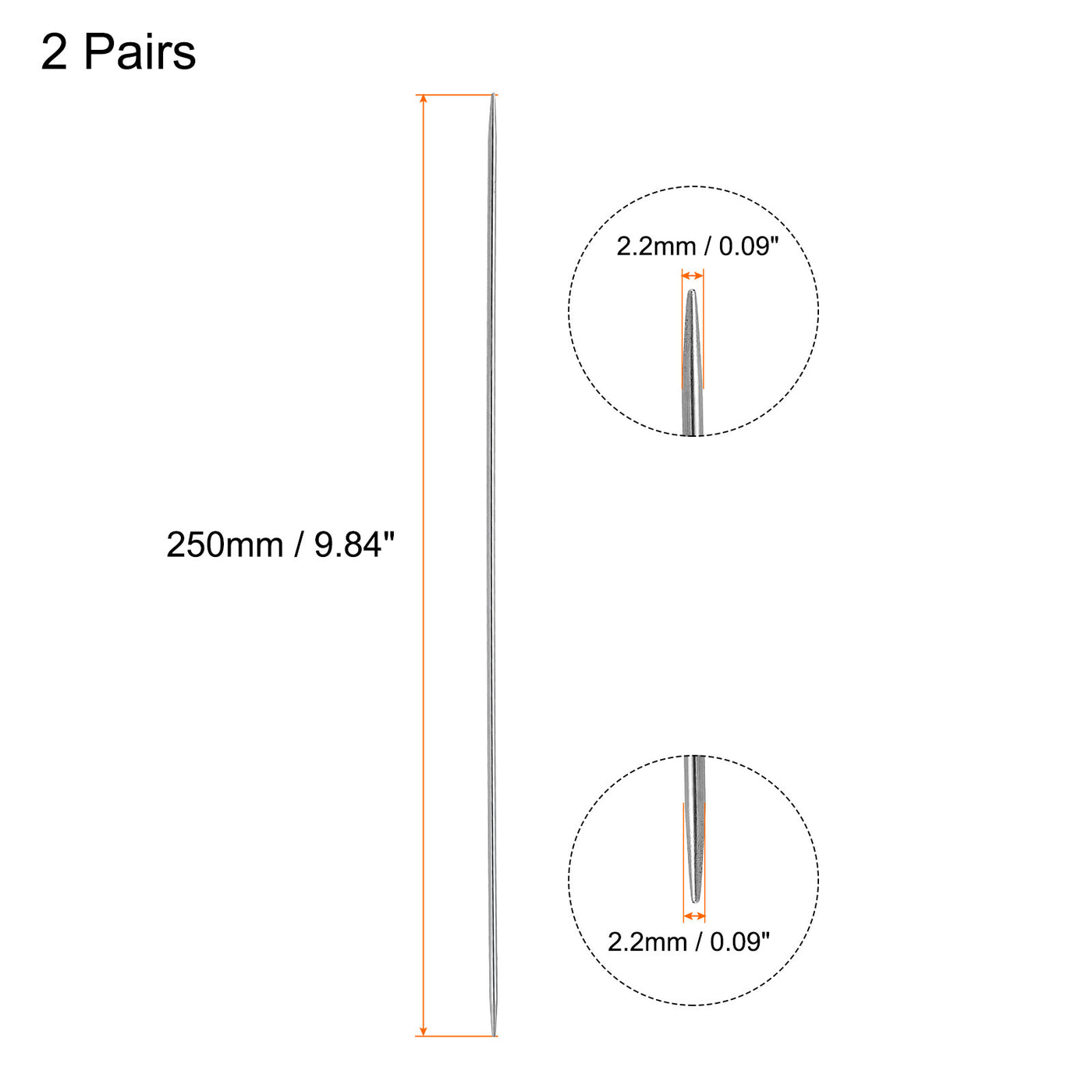 uxcell Uxcell 2 Pairs 2.2mm Double Pointed Knitting Sweater Needle Set, 9.84 Inches Length