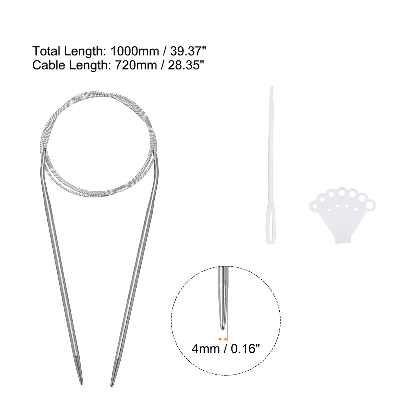 uxcell Uxcell Circular Knitting Needles Round Stainless Steel Needle 39.37 Inches 4mm Dia