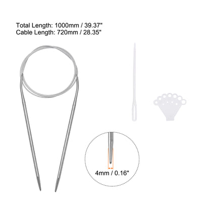 Harfington Uxcell Circular Knitting Needles Round Stainless Steel Needle 39.37 Inches 4mm Dia