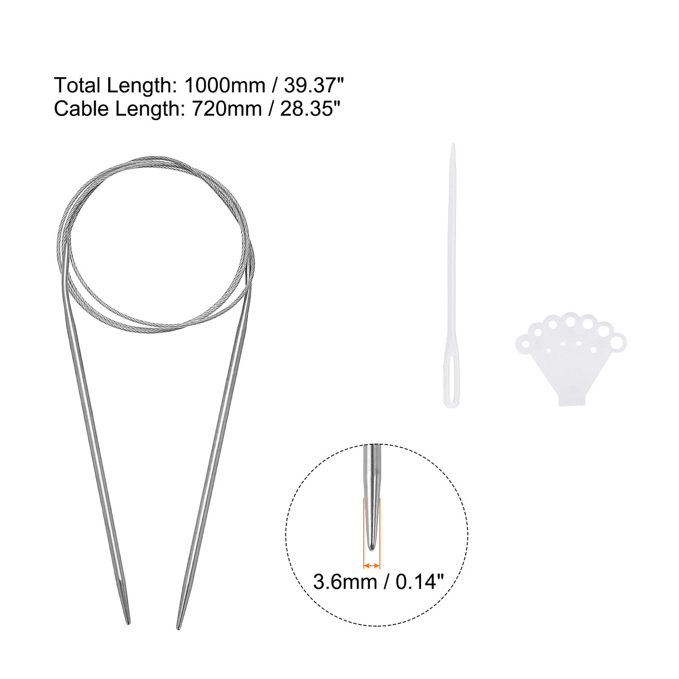 uxcell Uxcell Circular Knitting Needles Round Stainless Steel Needle 39.37 Inches 3.6mm Dia