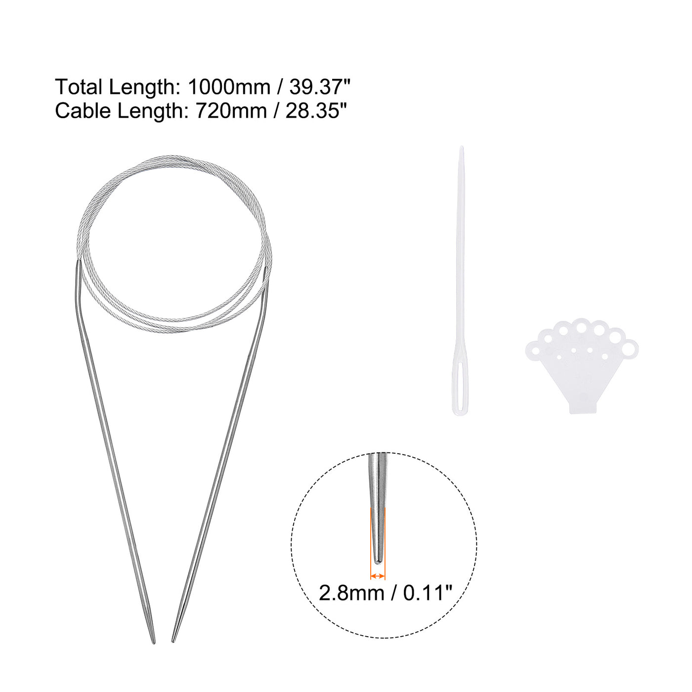 uxcell Uxcell Circular Knitting Needles Round Stainless Steel Needle 39.37 Inches 2.8mm Dia