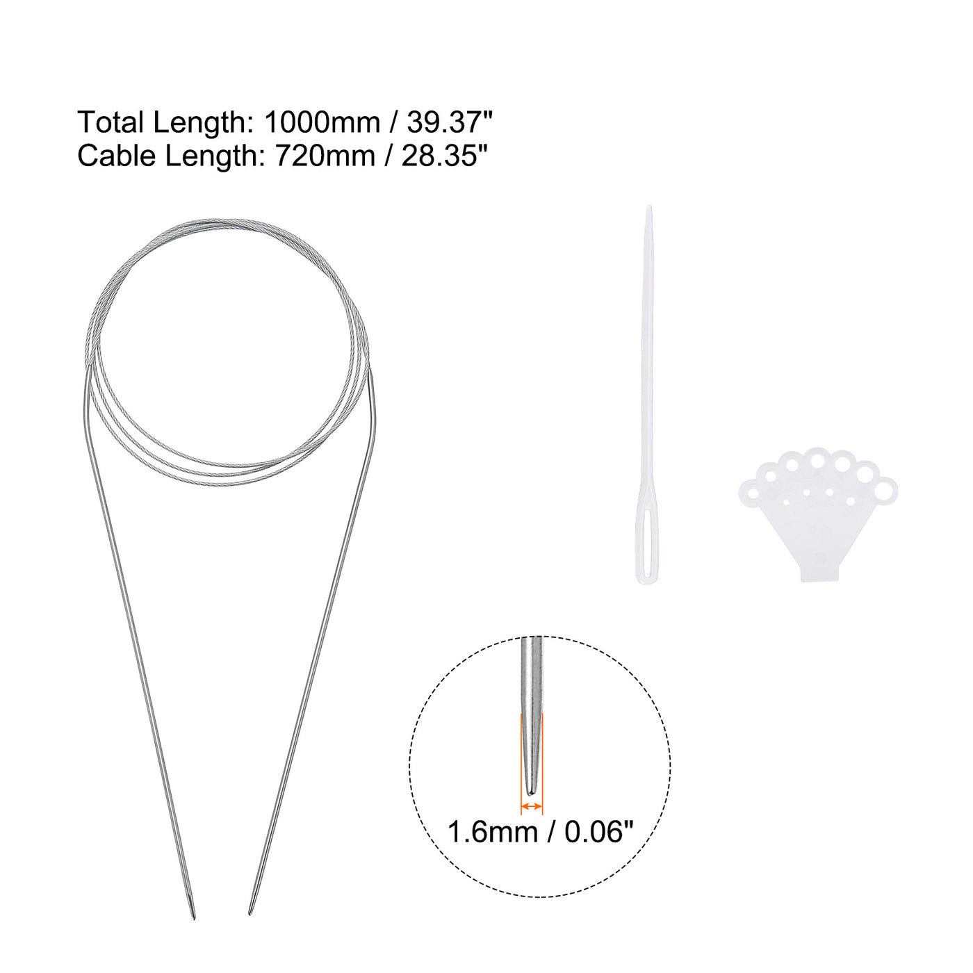 uxcell Uxcell Circular Knitting Needles Round Stainless Steel Needle 39.37 Inches 1.6mm Dia