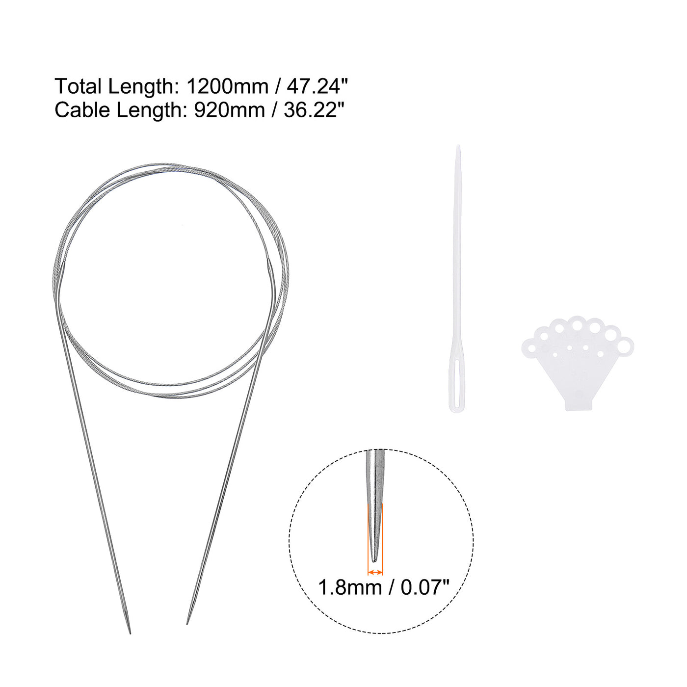 uxcell Uxcell Circular Knitting Needles Round Stainless Steel Needle 47.24 Inches 1.8mm Dia