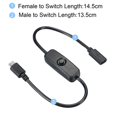 Harfington Micro USB Cable with on Off Power Switch, 1ft Male to Female Extension Connector for LED Strips USB Fan, Black