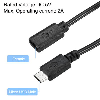 Harfington Micro USB Cable with on Off Power Switch, 3 Packs 1ft Male to Female Extension Connector for LED Strips USB Fan, Black