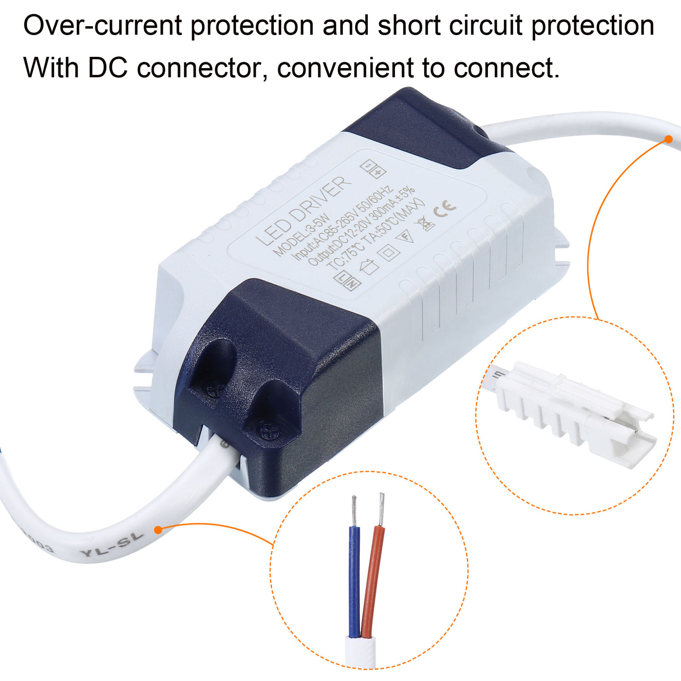 Harfington LED Driver, DC Male Connector Constant Current Rectifier Transformer External Power Supply Ceiling Lamp