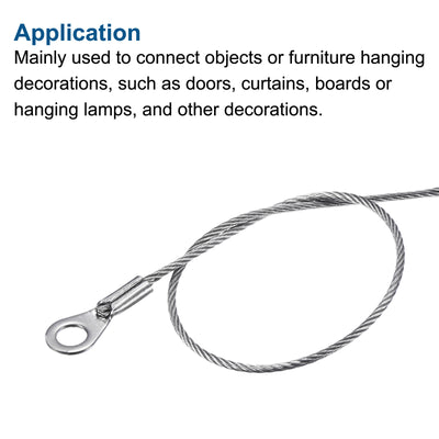 Harfington 6 Stück Edelstahl Lanyard Kabel 2mmx50cm Ösen Ende Sicherheit Drahtseil mit 12 Stk. Schlüsselring