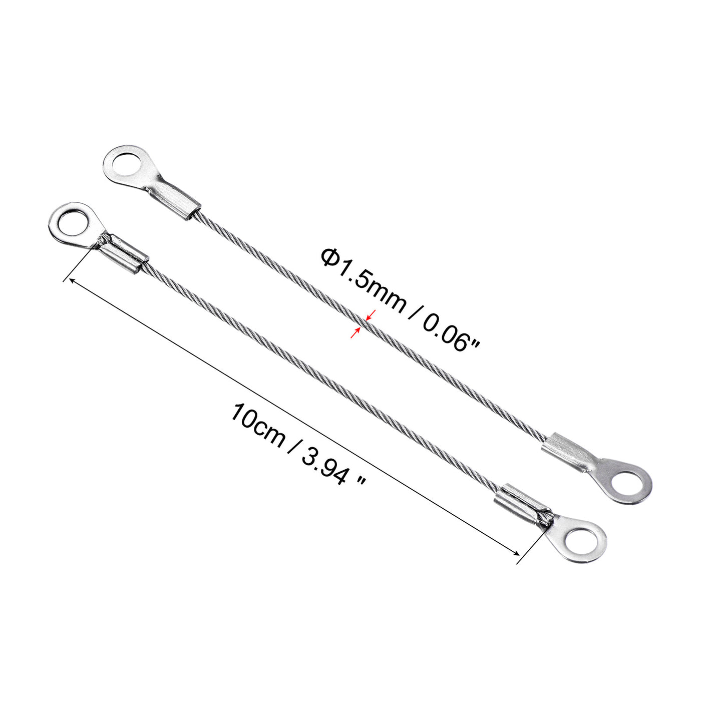 Harfington 4 Stück Edelstahl Lanyard Kabel 1.5mmx10cm Ösen Ende Sicherheit Drahtseil mit 4 Stk. Schlüsselring 4 Stk.Schlüsselanhänger