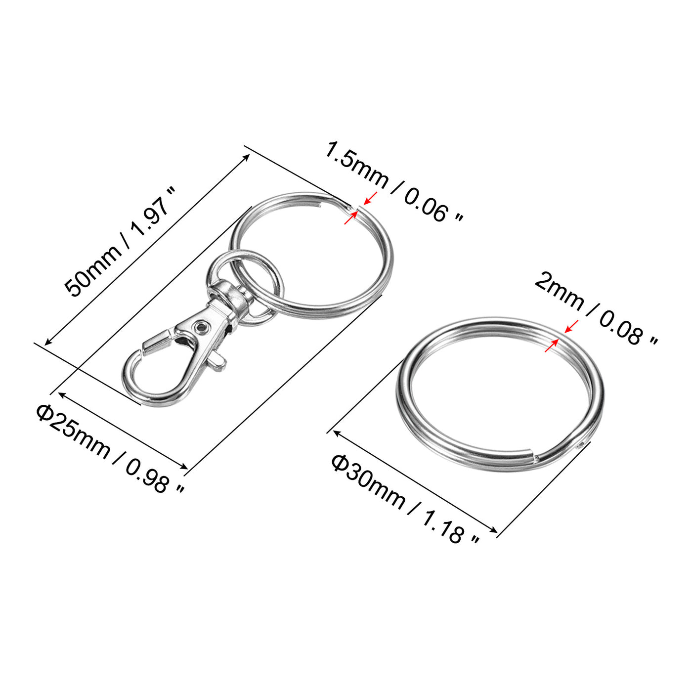 Harfington 4 Stück Edelstahl Lanyard Kabel 1.5mmx10cm Ösen Ende Sicherheit Drahtseil mit 4 Stk. Schlüsselring 4 Stk.Schlüsselanhänger