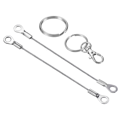 Harfington 4 Stück Edelstahl Lanyard Kabel 1.5mmx10cm Ösen Ende Sicherheit Drahtseil mit 4 Stk. Schlüsselring 4 Stk.Schlüsselanhänger