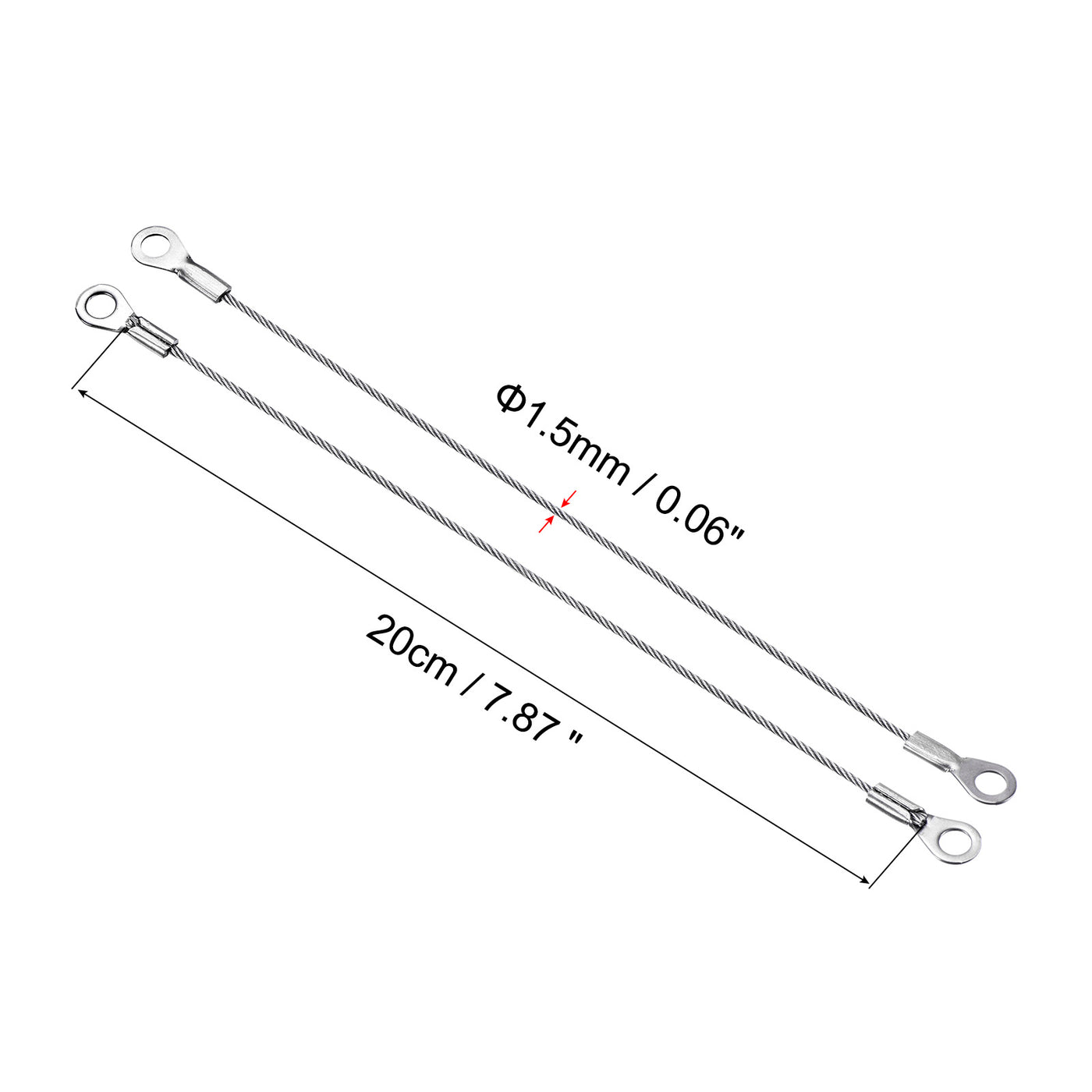 Harfington 4 Stück Edelstahl Lanyard Kabel 1.5mmx20cm Ösen Ende Sicherheit Drahtseil mit 4 Stk. Schlüsselring 4 Stk.Schlüsselanhänger