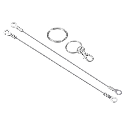 Harfington 4 Stück Edelstahl Lanyard Kabel 1.5mmx20cm Ösen Ende Sicherheit Drahtseil mit 4 Stk. Schlüsselring 4 Stk.Schlüsselanhänger