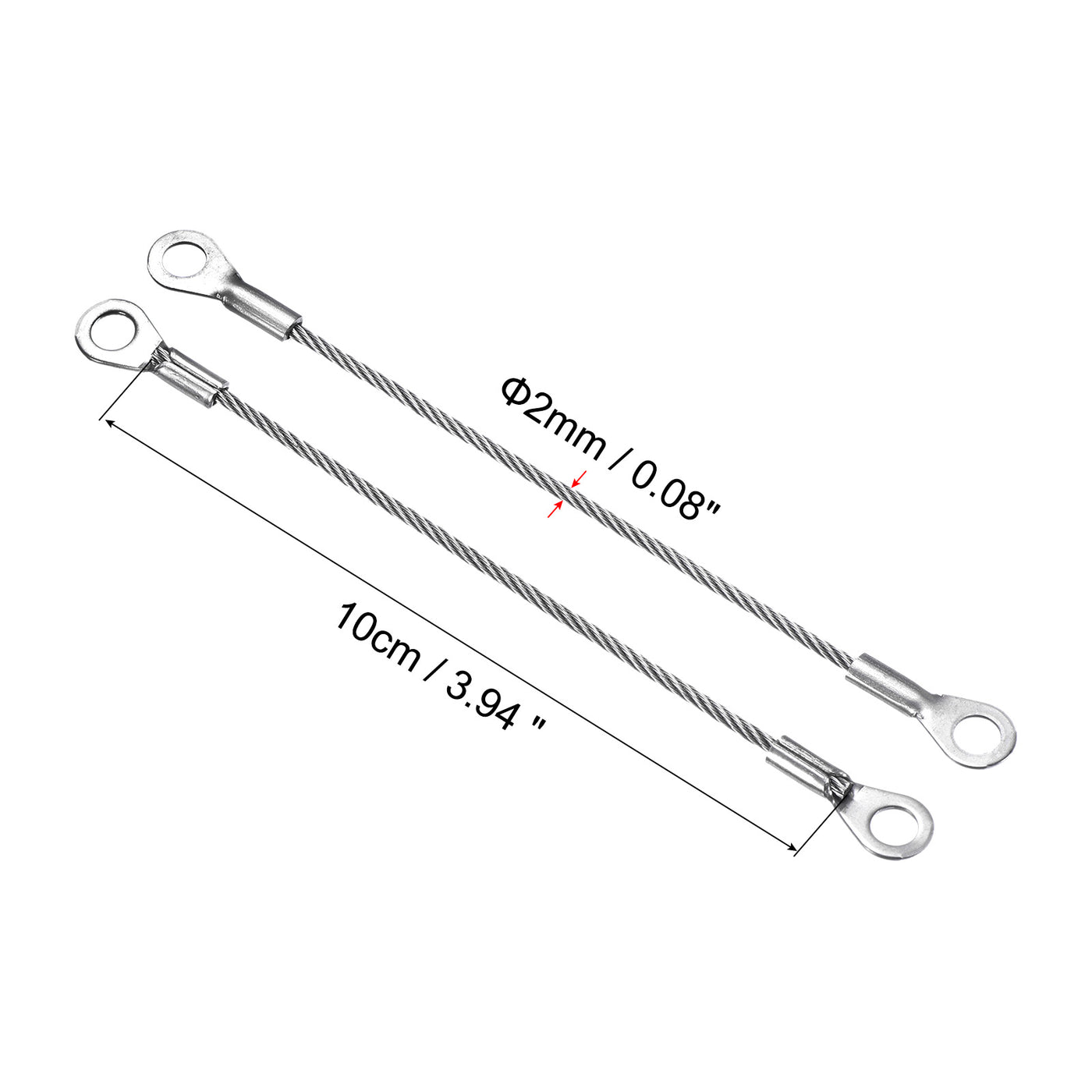 Harfington 4 Stück Edelstahl Lanyard Kabel 2mmx10cm Ösen Ende Sicherheit Drahtseil mit 4 Stk. Schlüsselring 4 Stk.Schlüsselanhänger