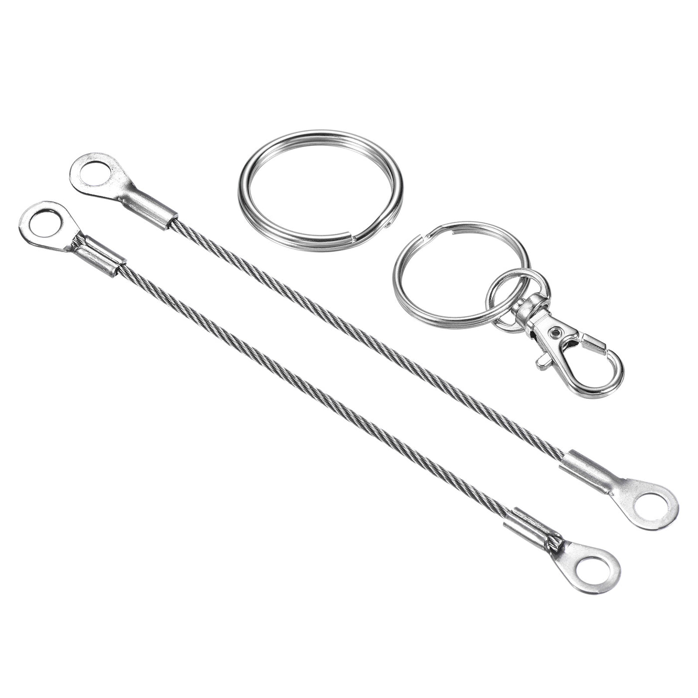 Harfington 4 Stück Edelstahl Lanyard Kabel 2mmx10cm Ösen Ende Sicherheit Drahtseil mit 4 Stk. Schlüsselring 4 Stk.Schlüsselanhänger