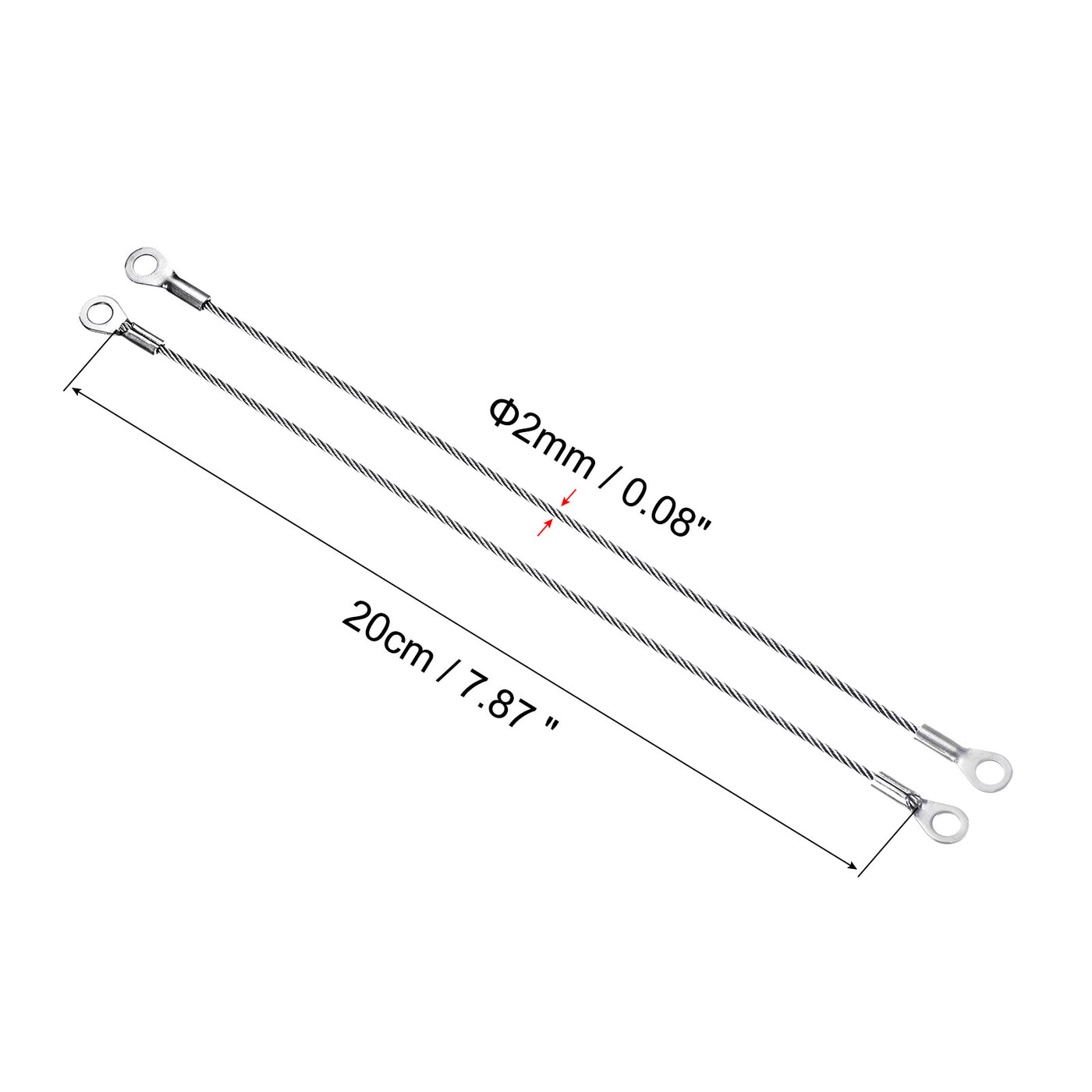 Harfington 4 Stück Edelstahl Lanyard Kabel 2mmx20cm Ösen Ende Sicherheit Drahtseil mit 4 Stk. Schlüsselring 4 Stk.Schlüsselanhänger