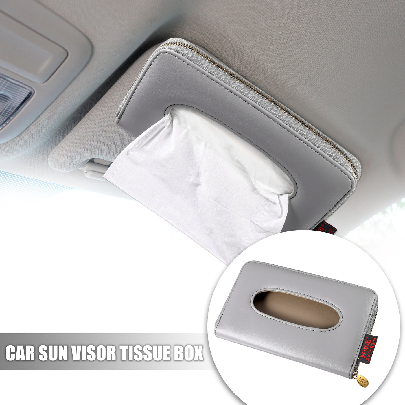 X AUTOHAUX Car Sun Visor Backseat Tissue Napkin Box Holder Case PU Leather for Vehicle SUV Truck RV