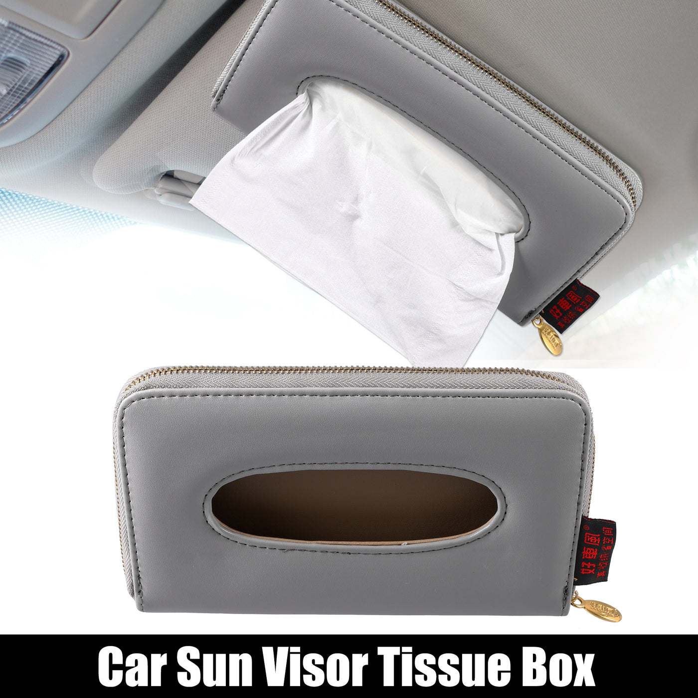 X AUTOHAUX Car Sun Visor Backseat Tissue Napkin Box Holder Case PU Leather for Vehicle SUV Truck RV