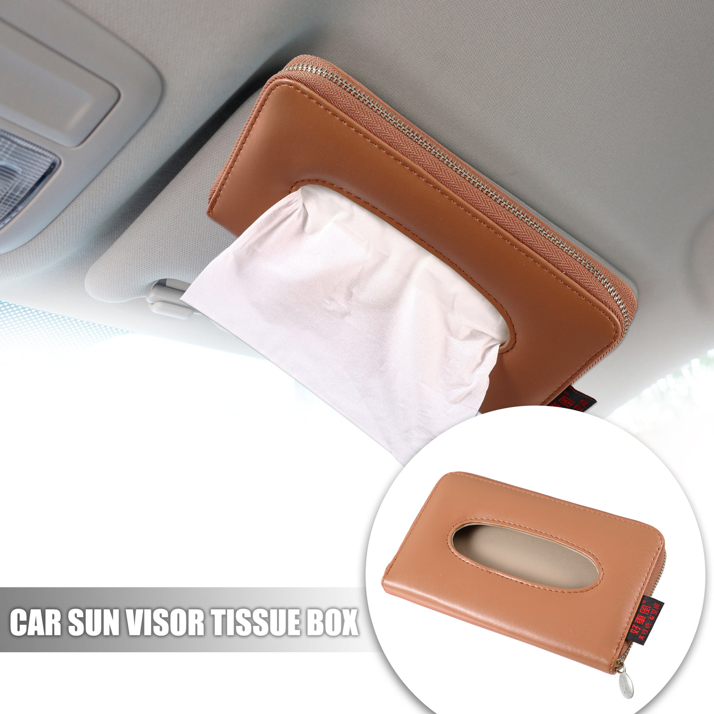 X AUTOHAUX Car Sun Visor Backseat Tissue Napkin Box Holder Case PU Leather for Vehicle SUV Truck RV