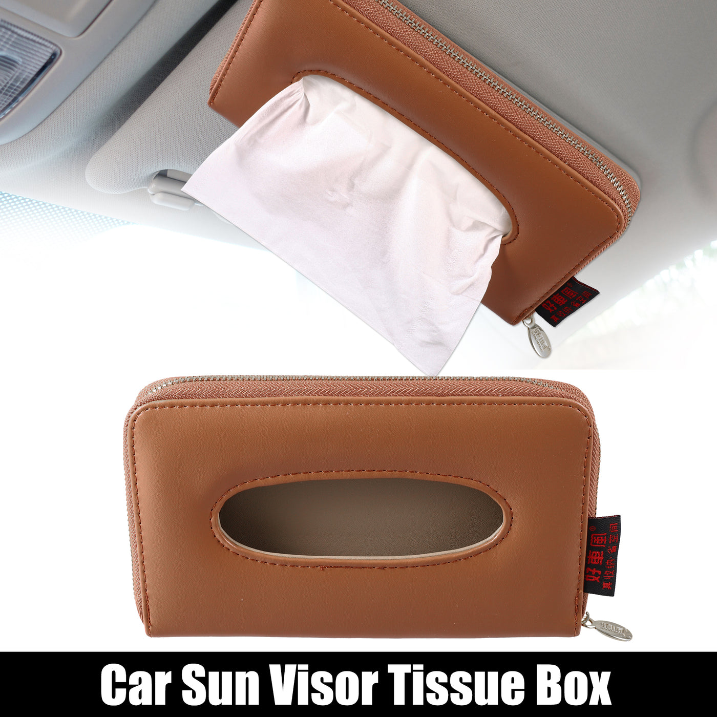 X AUTOHAUX Car Sun Visor Backseat Tissue Napkin Box Holder Case PU Leather for Vehicle SUV Truck RV