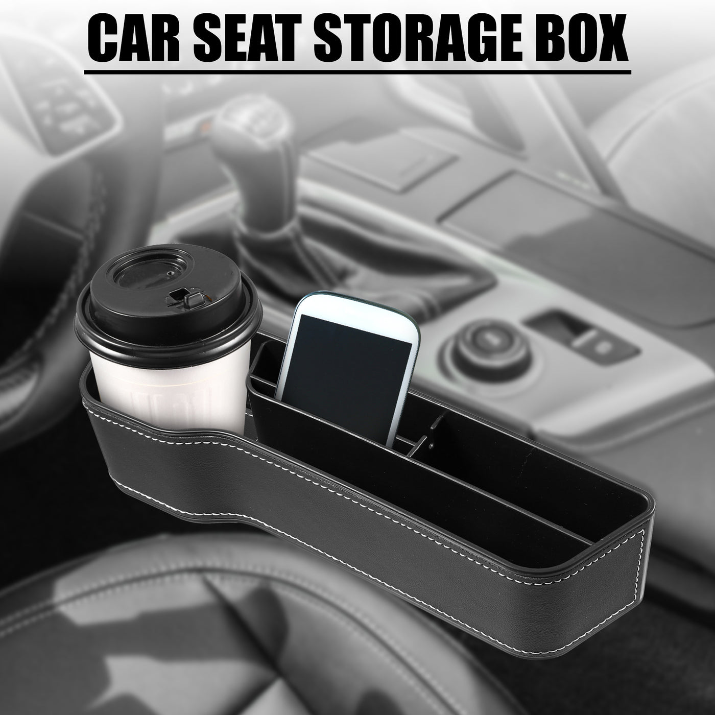 X AUTOHAUX Car Seat Gap Storage Box Seat Gap Filler Multifunctional Car Seat Organizer PU Leather Console Side Pocket Front Seat Driver Side for Holding Phone Drink Cups Black