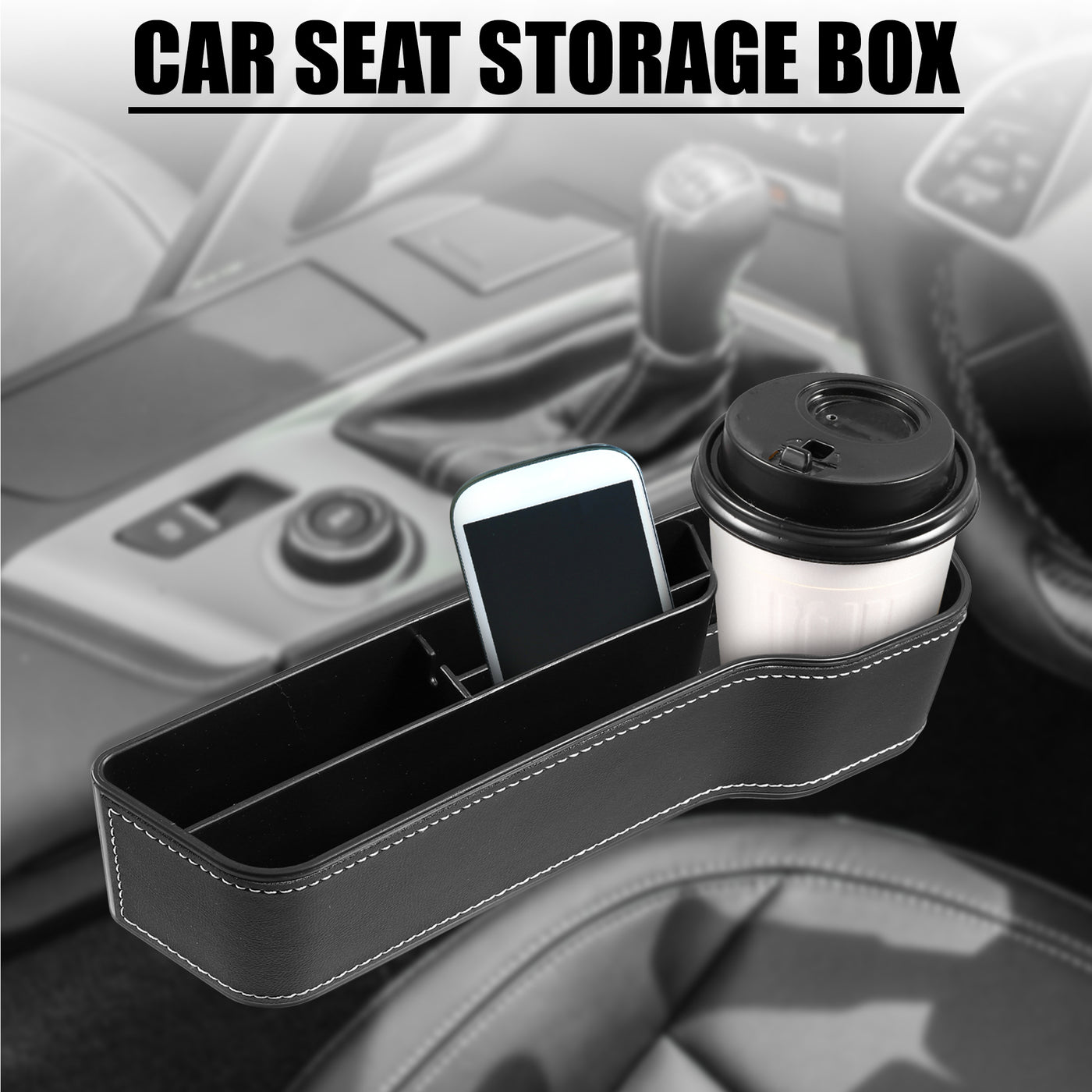 X AUTOHAUX Car Seat Gap Storage Box Seat Gap Filler Multifunctional Car Seat Organizer PU Leather Console Side Pocket Front Seat Passenger Side for Holding Phone Drink Cups Black