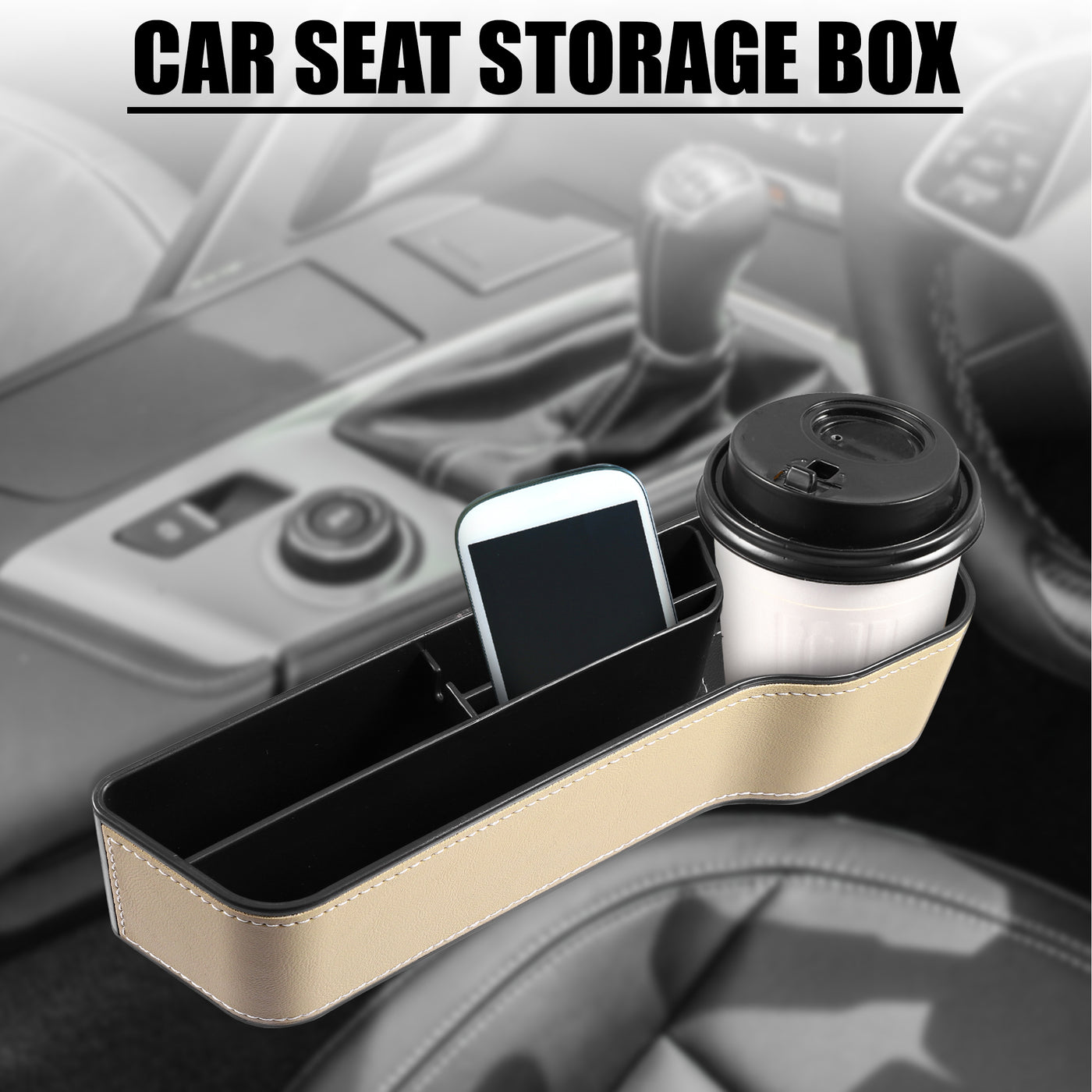 X AUTOHAUX Car Seat Gap Storage Box Seat Gap Filler Multifunctional Seat Organizer PU Leather Console Side Pocket Front Seat for Holding Phone Drink Cups Beige