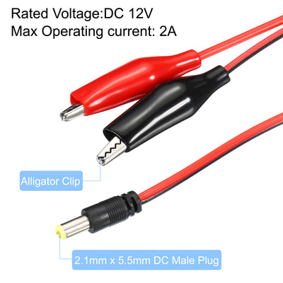 Harfington DC Power Extension Cable, Male Plug to Alligator Clip Cord Connector for LED Strip CCTV