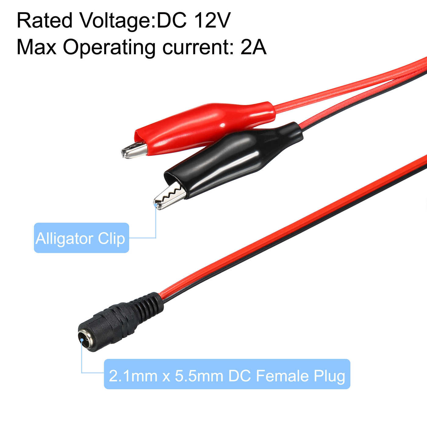 Harfington DC Power Extension Cable, Female Plug to Alligator Clip Cord Connector for LED Strip CCTV