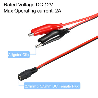 Harfington DC Power Extension Cable, Female Plug to Alligator Clip Cord Connector for LED Strip CCTV