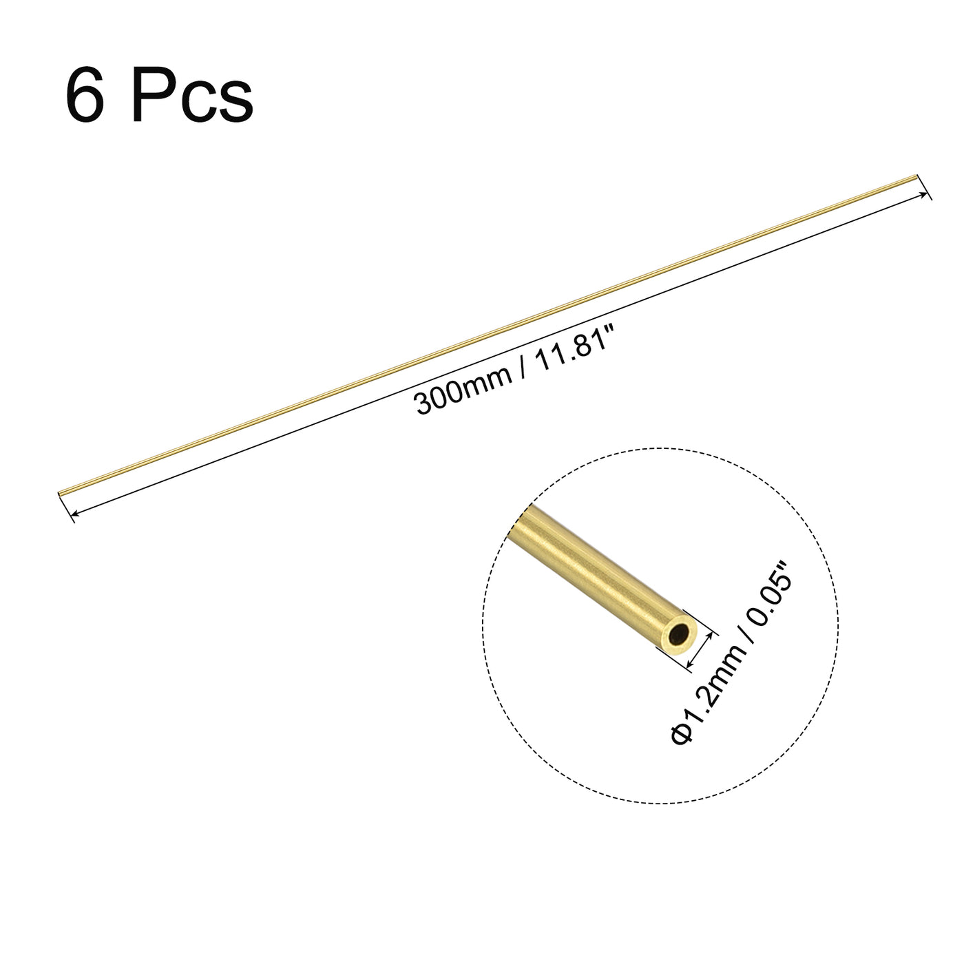 uxcell Uxcell 6Stk.Messing-Rundrohr 1,2 mm AD 0,25 mm Wandstärke 300 mm Länge Rohrschläuche