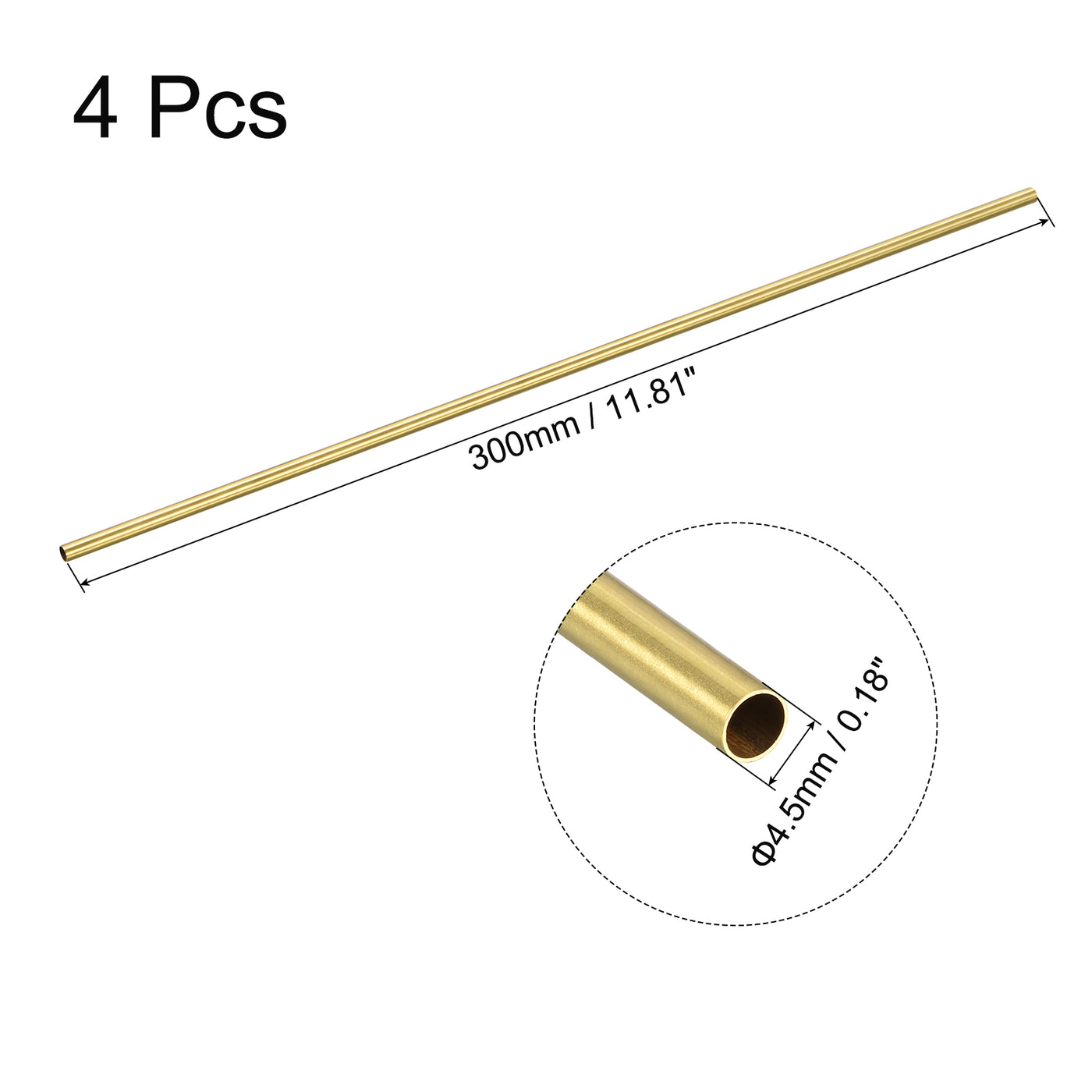 uxcell Uxcell 4 Stk Messing-Rundrohr 4,5 mm Außendurchmesser 0,25 mm Wandstärke 300 mm Länge Rohrschläuche