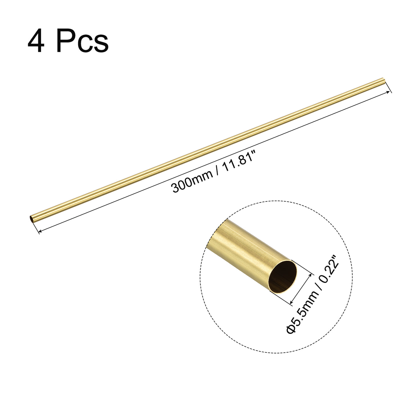 uxcell Uxcell 4 Stk Messing-Rundrohr 5,5 mm Außendurchmesser 0,25 mm Wandstärke 300 mm Länge Rohrschläuche