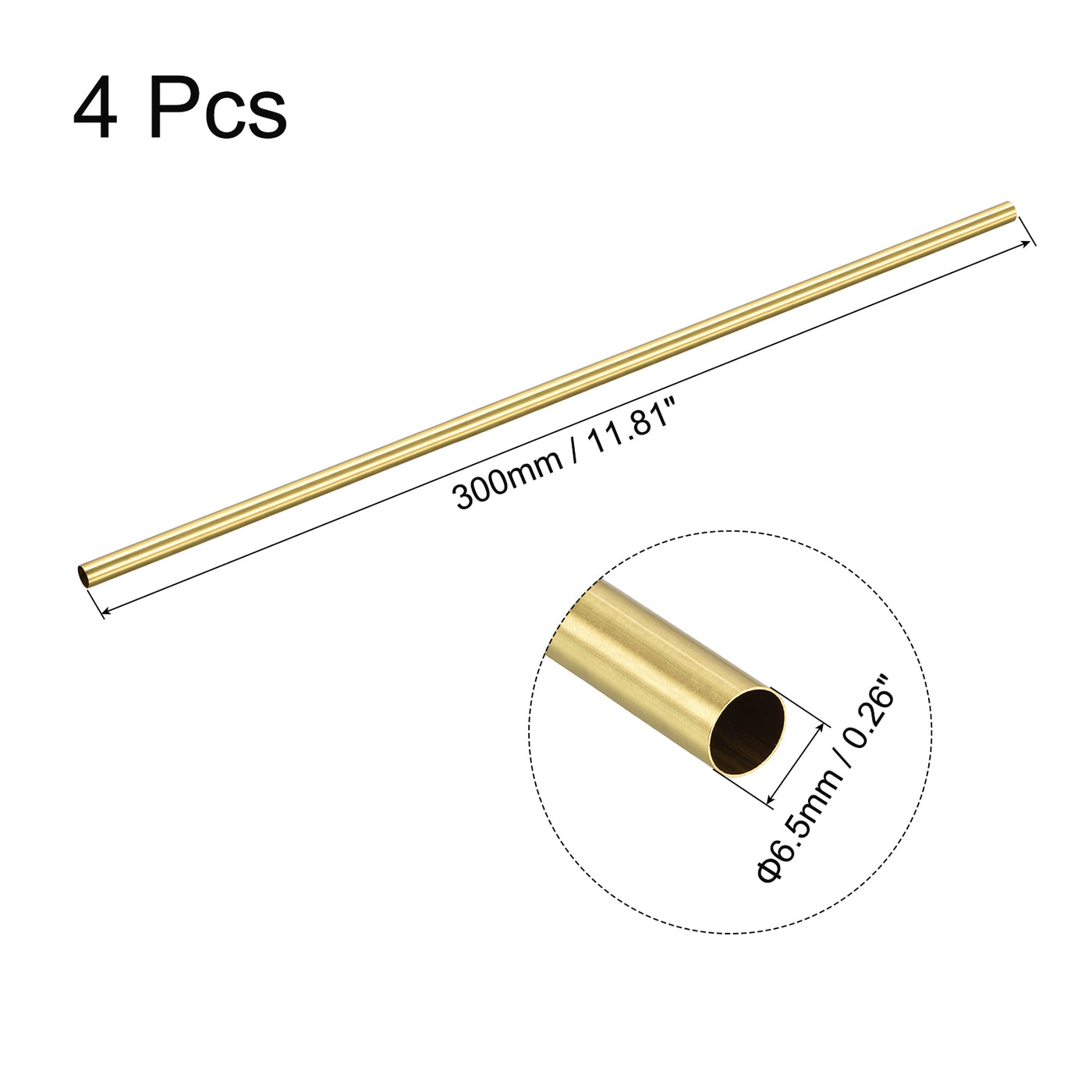 uxcell Uxcell 4 Stk Messing-Rundrohr 6,5 mm Außendurchmesser 0,25 mm Wandstärke 300 mm Länge Rohrschläuche