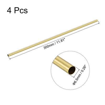 Harfington Uxcell 4 Stk Messing-Rundrohr 6,5 mm Außendurchmesser 0,25 mm Wandstärke 300 mm Länge Rohrschläuche