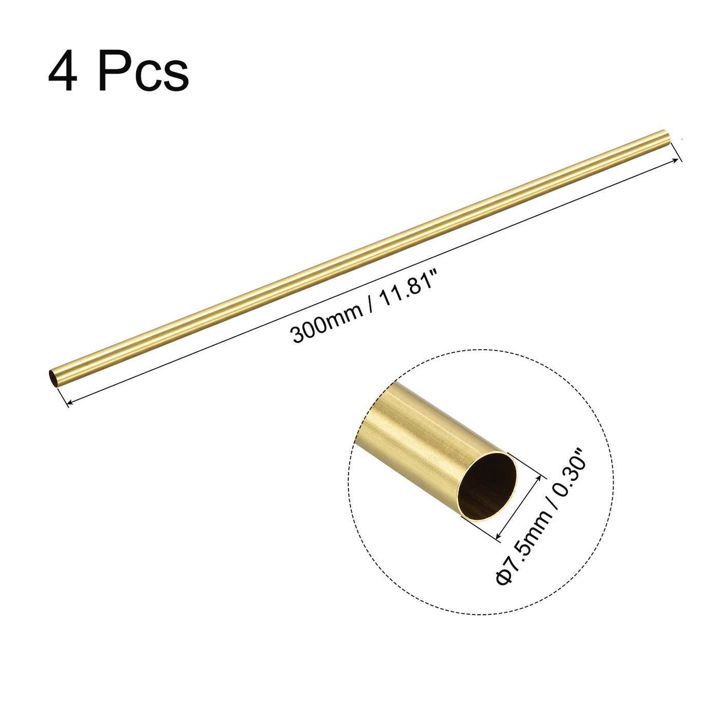 uxcell Uxcell 4 Stk Messing-Rundrohr 7,5 mm Außendurchmesser 0,25 mm Wandstärke 300 mm Länge Rohrschläuche