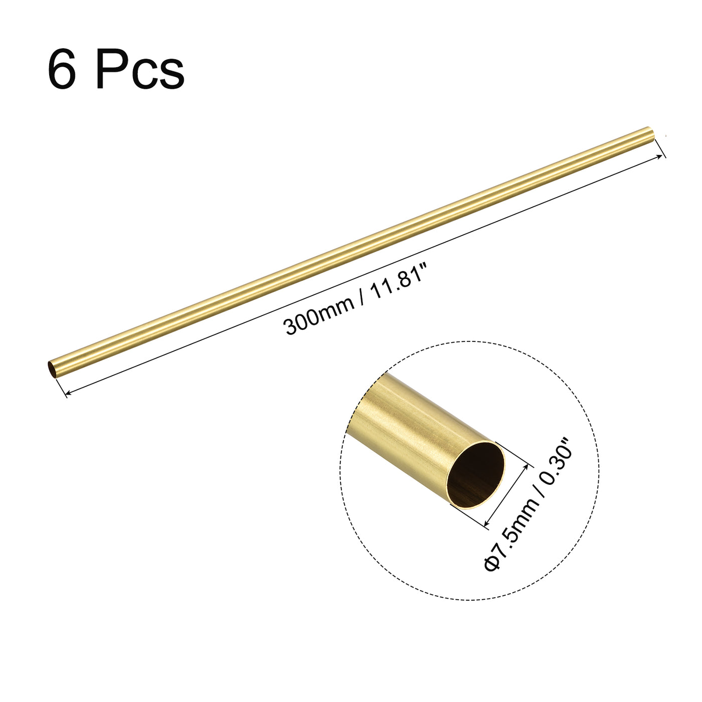 uxcell Uxcell 6 Stk Messing-Rundrohr 7,5 mm Außendurchmesser 0,25 mm Wandstärke 300 mm Länge Rohrschläuche