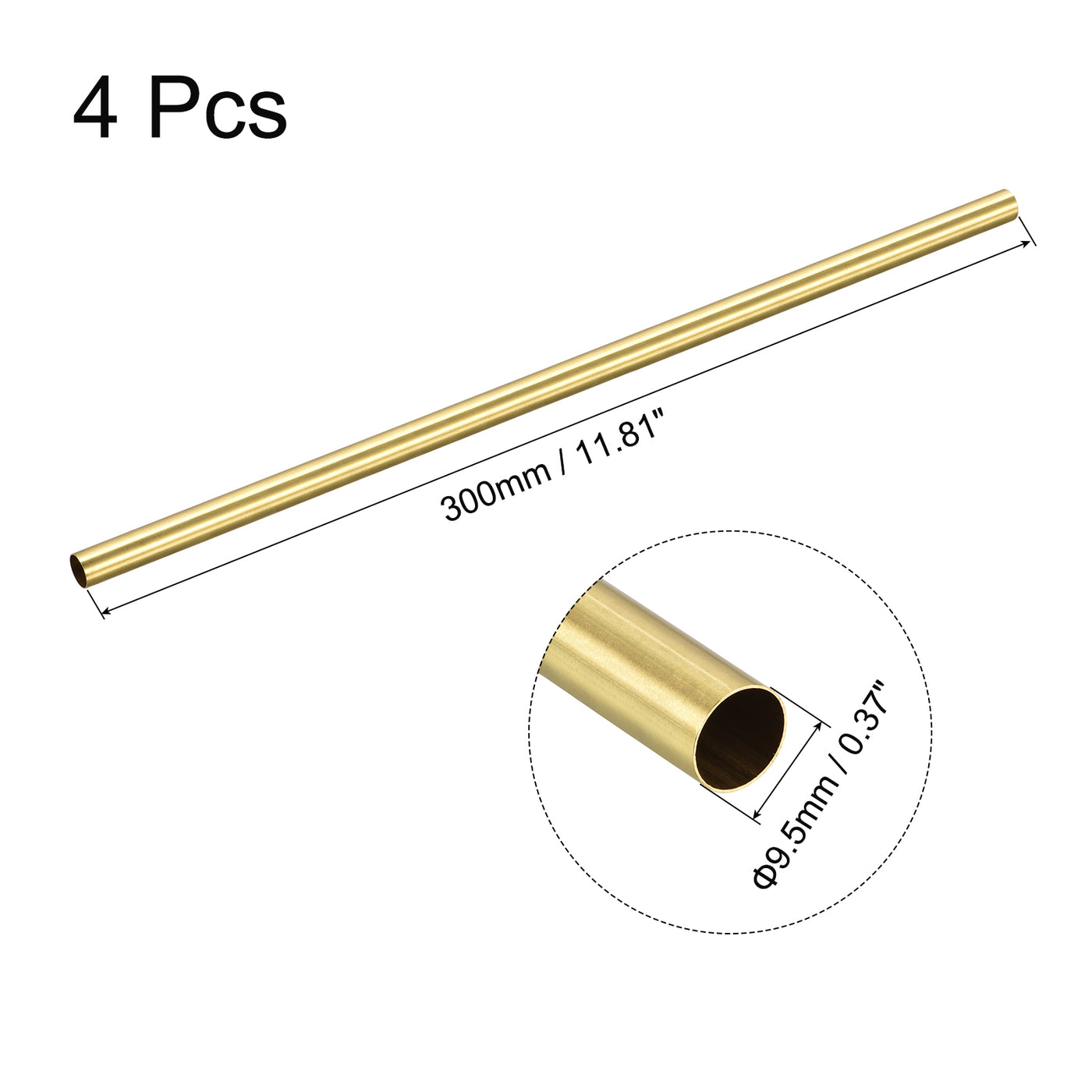 uxcell Uxcell 4Stk.Messing-Rundrohr 9,5 mm Außendurchmesser 0,25 mm Wandstärke 300 mm Länge Rohrschläuche