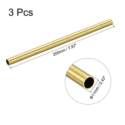 Harfington Uxcell 3 Stk, Messing Rundrohr 11mm AD 1mm Wandstärke 200mm Länge Rohrschlauch