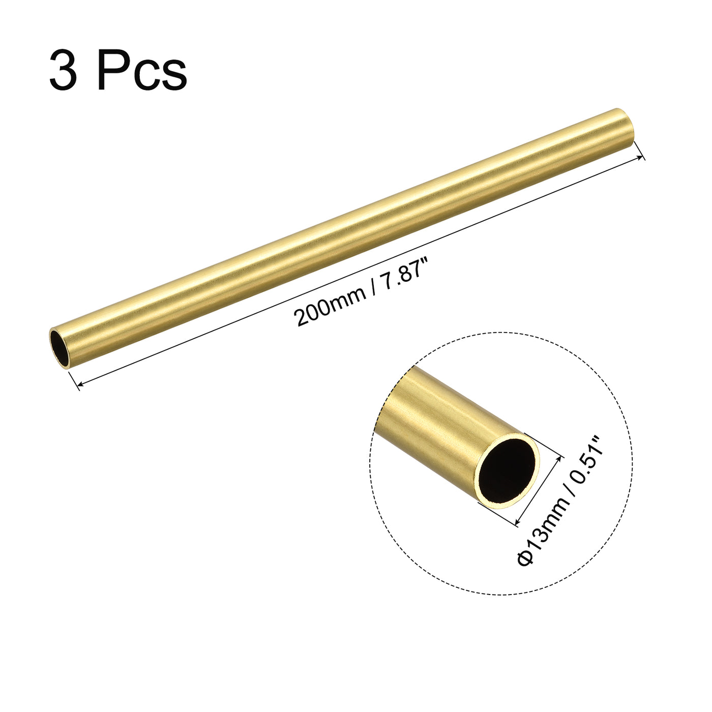 uxcell Uxcell 3Stk.Messing Rundrohr 13mm AD 1mm Wandstärke 200mm Länge Rohrschlauch