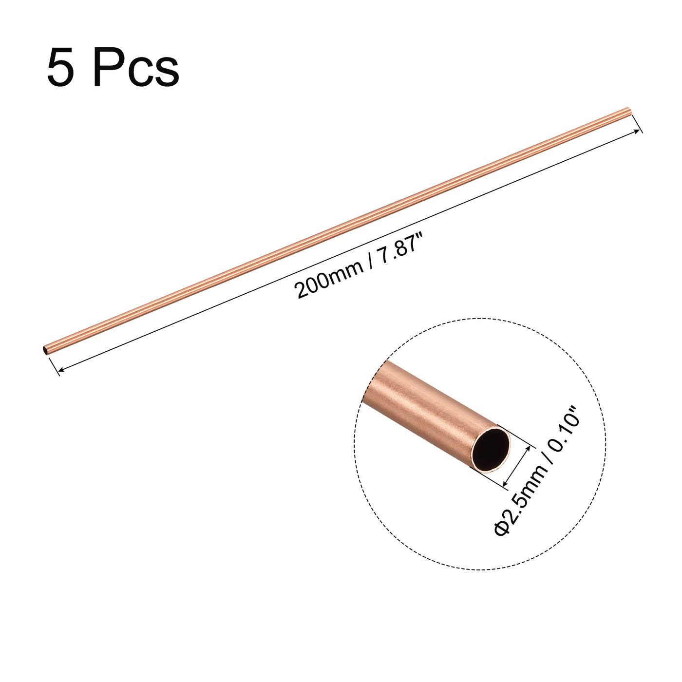 uxcell Uxcell Copper Round Tube 2.5mm OD 0.25mm Wall Thickness 200mm Length Pipe Tubing 5 Pcs