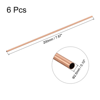 Harfington Uxcell Copper Round Tube 2.5mm OD 0.25mm Wall Thickness 200mm Length Pipe Tubing 6 Pcs