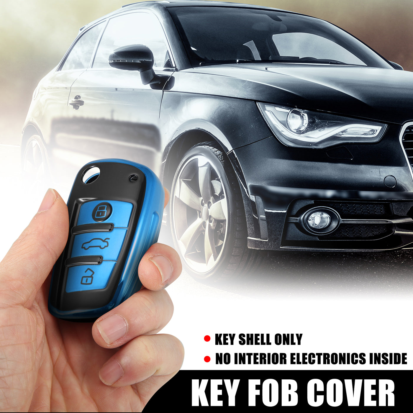 X AUTOHAUX Car Key Fob Cover 3 Button Remote Key Fob Case with Keychain Blue for Audi A1 A3 Q3 Q7 R8 A6L RS6 TT