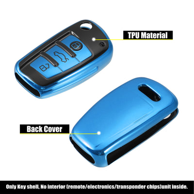 Harfington Car Key Fob Cover 3 Button Remote Key Fob Case with Keychain Blue for Audi A1 A3 Q3 Q7 R8 A6L RS6 TT